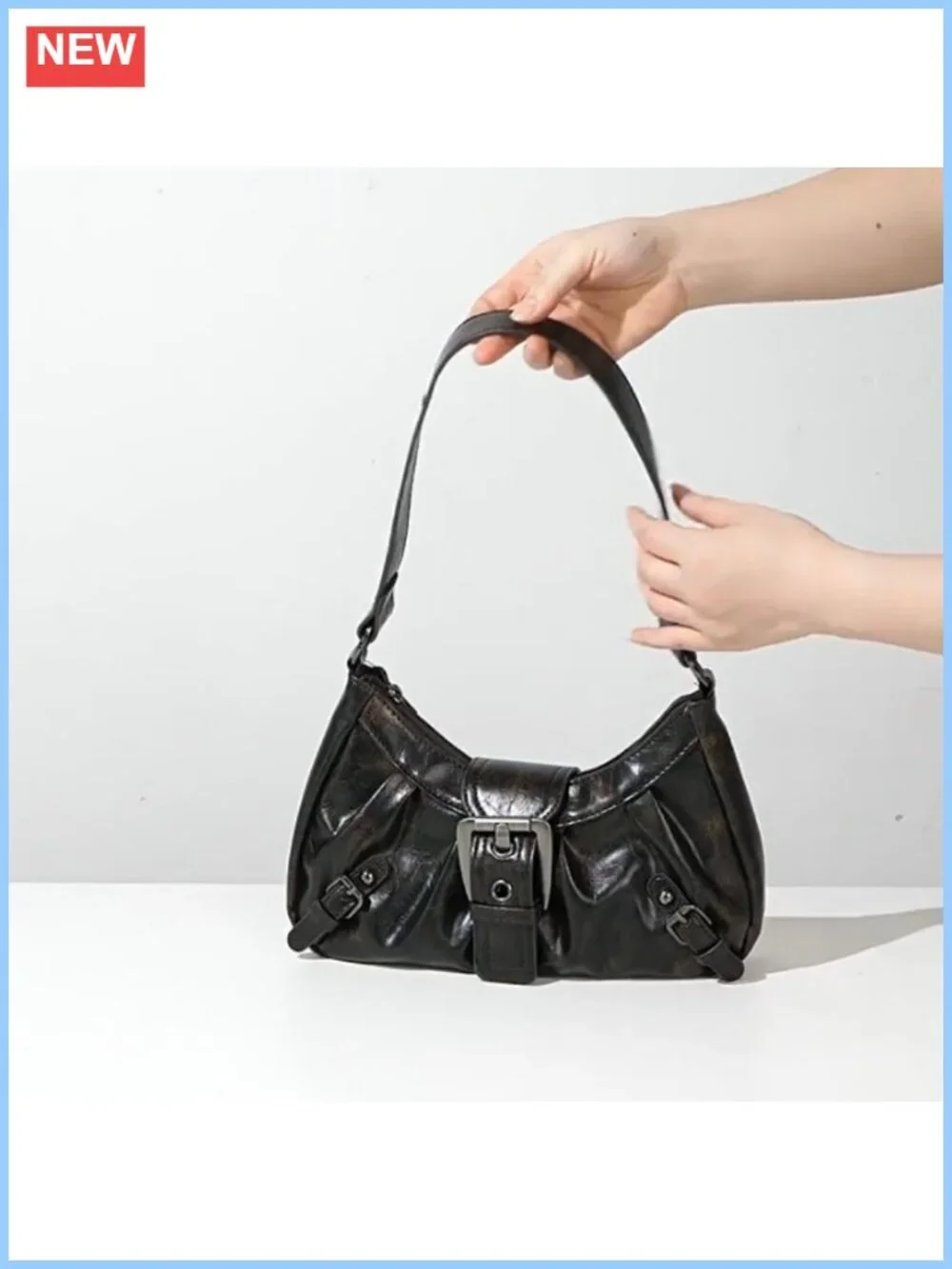 Faux Leather Hobo Shoulder Bag Buckle Punk Clutch Purse